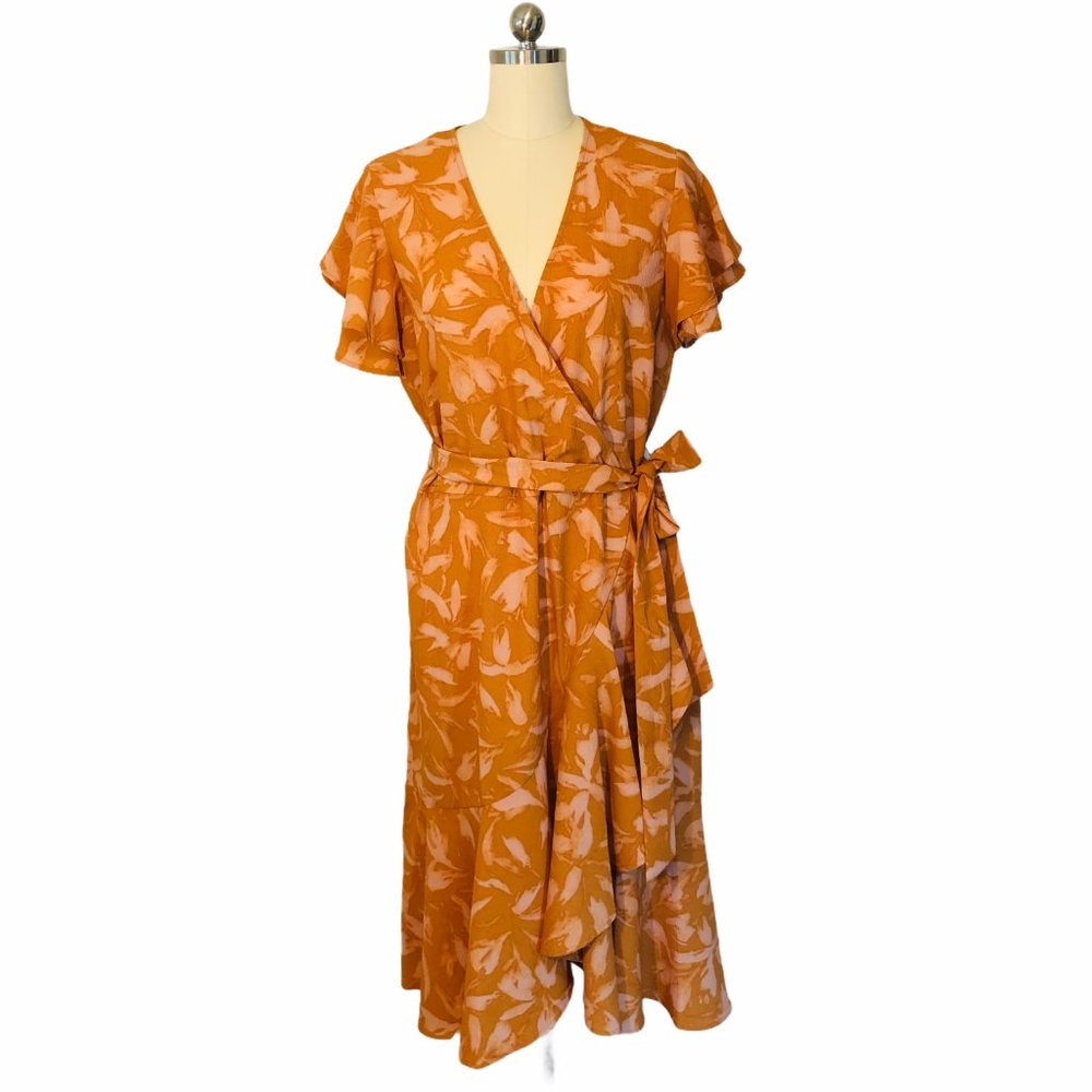 A New Day Floral Ruffle Sleeve Wrap Dress XXL EUC